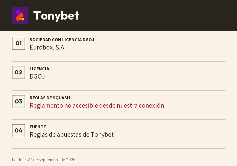 Ficha de Tonybet: retirada, partido no jugado y sets